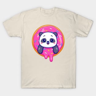 Cute Panda In Doughnut Cartoon T-Shirt